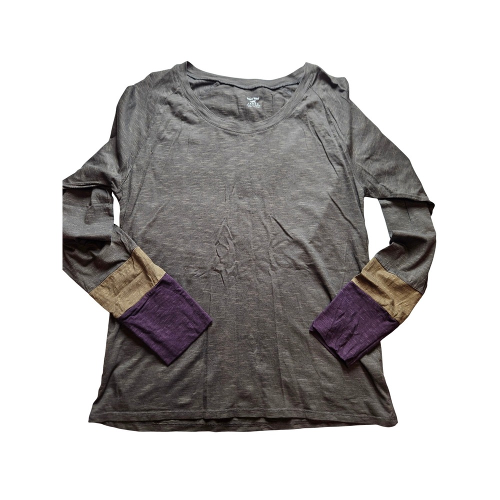 Horny Toad Womens Grey Organic Cotton Tencel Colorblock Long Sleeve Top Large